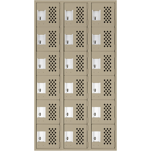 Assembled Lockerettes Clean Line Perforated Economy Lockers, 6 -tier, Bank of 3, 18" x 72" x 12", Steel Nassau Supply
