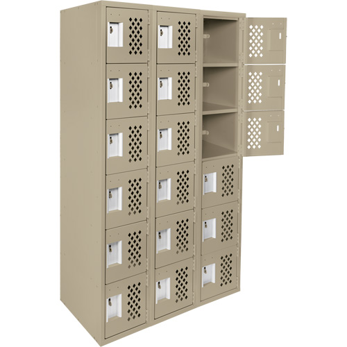 Assembled Lockerettes Clean Line Perforated Economy Lockers, 6 -tier, Bank of 3, 18" x 72" x 12", Steel Nassau Supply
