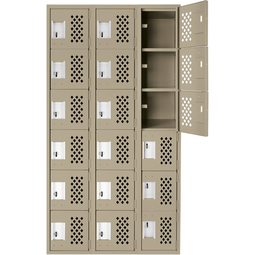 Assembled Lockerettes Clean Line Perforated Economy Lockers, 6 -tier, Bank of 3, 18" x 72" x 12", Steel Nassau Supply
