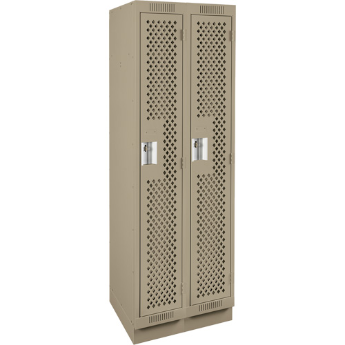 Clean Line Lockers, Bank of 2, 24" x 18" x 76", Steel, Beige, Rivet (Assembled), Perforated Nassau Supply