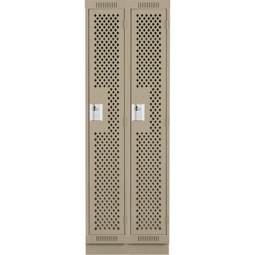 Clean Line Lockers, Bank of 2, 24" x 18" x 76", Steel, Beige, Rivet (Assembled), Perforated Nassau Supply