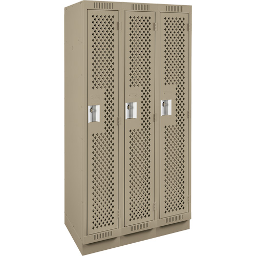 Clean Line Lockers, Bank of 3, 36" x 18" x 76", Steel, Beige, Rivet (Assembled), Perforated Nassau Supply