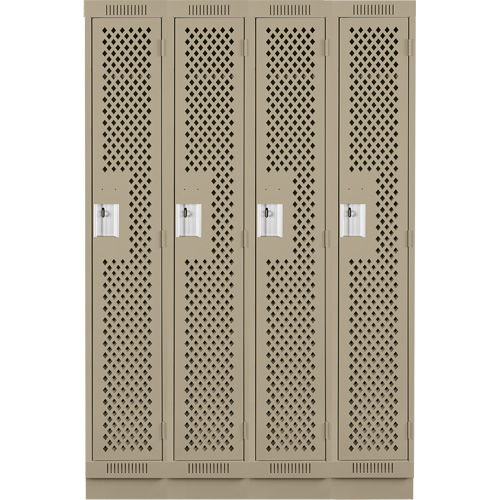 Clean Line Lockers, Bank of 4, 48" x 18" x 76", Steel, Beige, Rivet (Assembled), Perforated Nassau Supply
