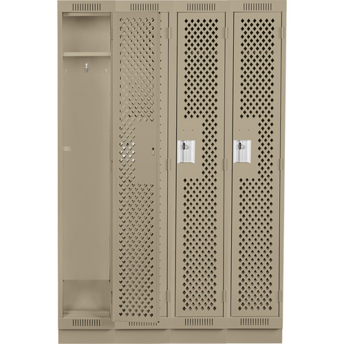 Clean Line Lockers, Bank of 4, 48" x 18" x 76", Steel, Beige, Rivet (Assembled), Perforated Nassau Supply