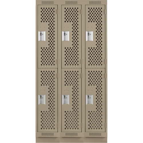 Casiers Clean Line, 2 niveaux, Bloc de 3, 36" x 15" x 76", Acier, Beige, Rivet (assembl&eacute;), Perfor&eacute; Nassau Supply