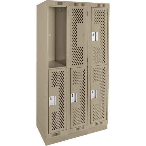 Casiers Clean Line, 2 niveaux, Bloc de 3, 36" x 15" x 76", Acier, Beige, Rivet (assembl&eacute;), Perfor&eacute; Nassau Supply