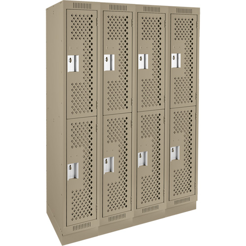 Clean Line Lockers, 2 -tier, Bank of 4, 48" x 15" x 76", Steel, Beige, Rivet (Assembled), Perforated Nassau Supply