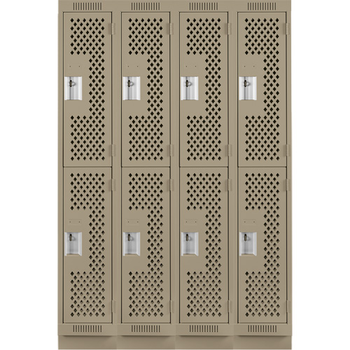 Clean Line Lockers, 2 -tier, Bank of 4, 48" x 15" x 76", Steel, Beige, Rivet (Assembled), Perforated Nassau Supply