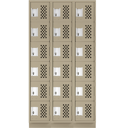 Assembled Lockerettes Clean Line Perforated Economy Lockers, 6 -tier, Bank of 3, 18" x 72" x 12", Steel Nassau Supply
