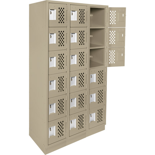 Assembled Lockerettes Clean Line Perforated Economy Lockers, 6 -tier, Bank of 3, 18" x 72" x 12", Steel Nassau Supply