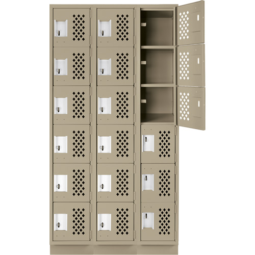 Assembled Lockerettes Clean Line Perforated Economy Lockers, 6 -tier, Bank of 3, 18" x 72" x 12", Steel Nassau Supply