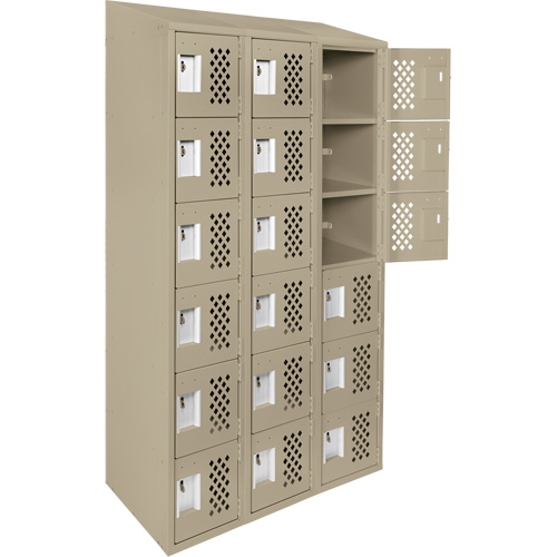 Assembled Lockerettes Clean Line Perforated Economy Lockers, 6 -tier, Bank of 3, 18" x 72" x 12", Steel Nassau Supply