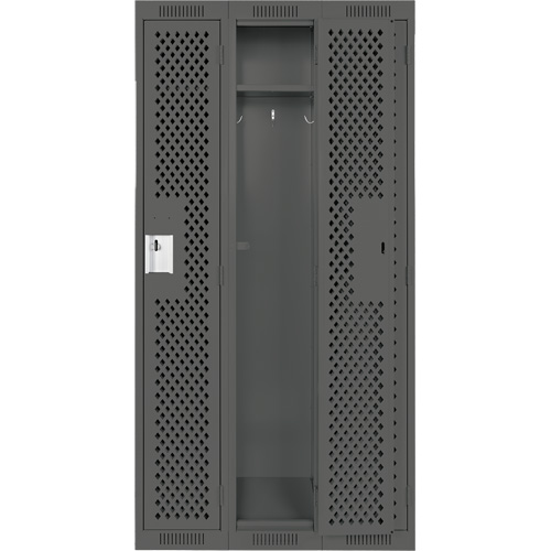 Clean Line Lockers, Bank of 3, 36" x 15" x 72", Steel, Charcoal, Rivet (Assembled), Perforated Nassau Supply
