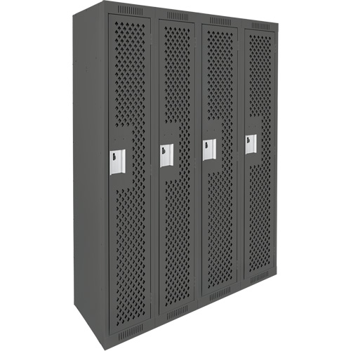 Clean Line Lockers, Bank of 4, 48" x 15" x 72", Steel, Charcoal, Rivet (Assembled), Perforated Nassau Supply