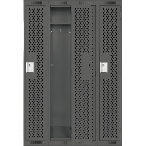 Clean Line Lockers, Bank of 4, 48" x 15" x 72", Steel, Charcoal, Rivet (Assembled), Perforated Nassau Supply