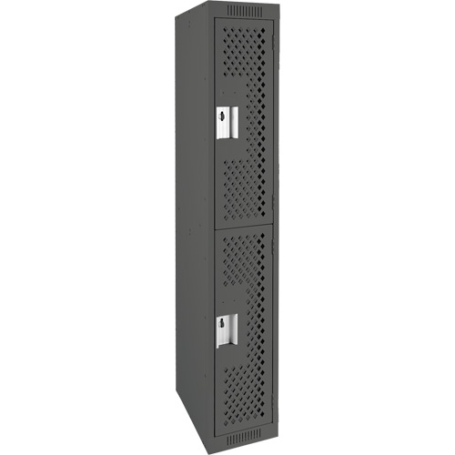 Clean Line Lockers, 2 -tier, 12" x 12" x 72", Steel, Charcoal, Rivet (Assembled), Perforated Nassau Supply