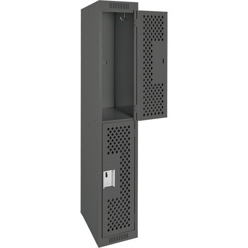 Clean Line Lockers, 2 -tier, 12" x 12" x 72", Steel, Charcoal, Rivet (Assembled), Perforated Nassau Supply
