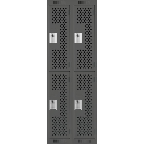 Casiers Clean Line, 2 niveaux, Bloc de 2, 24" x 12" x 72", Acier, Charbon, Rivet (assembl&eacute;), Perfor&eacute; Nassau Supply