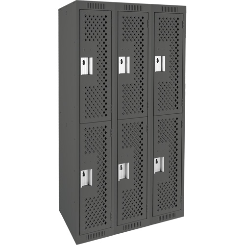 Casiers Clean Line, 2 niveaux, Bloc de 3, 36" x 12" x 72", Acier, Charbon, Rivet (assembl&eacute;), Perfor&eacute; Nassau Supply