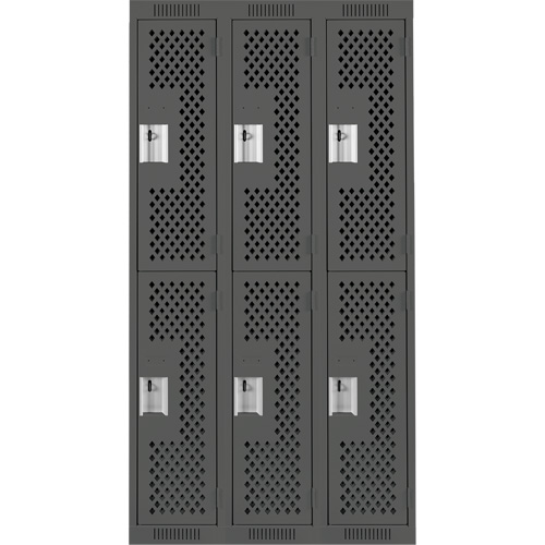 Casiers Clean Line, 2 niveaux, Bloc de 3, 36" x 12" x 72", Acier, Charbon, Rivet (assembl&eacute;), Perfor&eacute; Nassau Supply