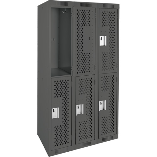 Casiers Clean Line, 2 niveaux, Bloc de 3, 36" x 12" x 72", Acier, Charbon, Rivet (assembl&eacute;), Perfor&eacute; Nassau Supply