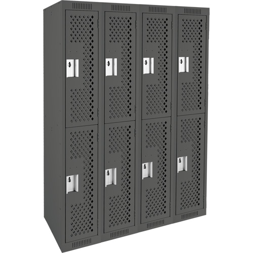 Casiers Clean Line, 2 niveaux, Bloc de 4, 48" x 12" x 72", Acier, Charbon, Rivet (assembl&eacute;), Perfor&eacute; Nassau Supply