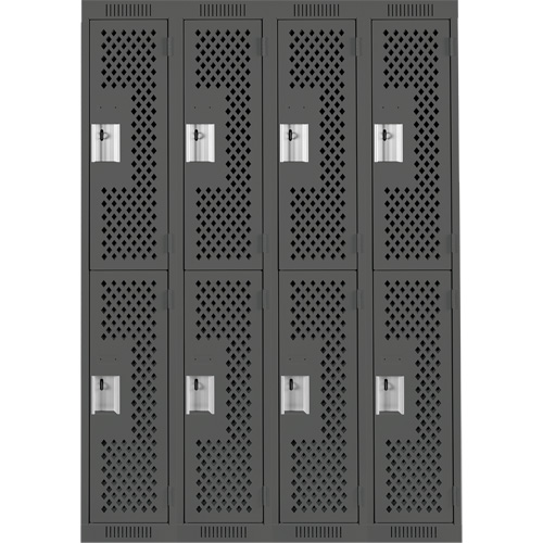 Casiers Clean Line, 2 niveaux, Bloc de 4, 48" x 12" x 72", Acier, Charbon, Rivet (assembl&eacute;), Perfor&eacute; Nassau Supply