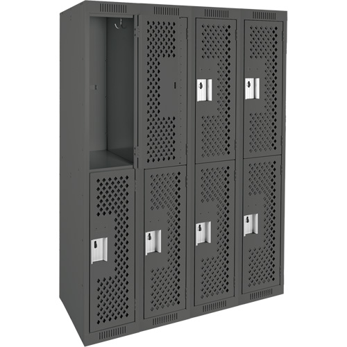 Casiers Clean Line, 2 niveaux, Bloc de 4, 48" x 12" x 72", Acier, Charbon, Rivet (assembl&eacute;), Perfor&eacute; Nassau Supply