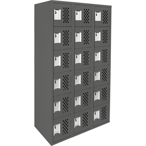 Assembled Lockerettes Clean Line Perforated Economy Lockers, 6 -tier, Bank of 3, 18" x 72" x 12", Steel Nassau Supply