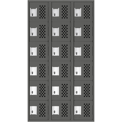 Assembled Lockerettes Clean Line Perforated Economy Lockers, 6 -tier, Bank of 3, 18" x 72" x 12", Steel Nassau Supply