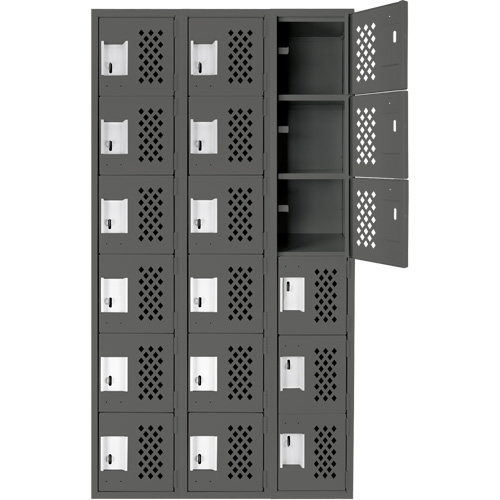 Assembled Lockerettes Clean Line Perforated Economy Lockers, 6 -tier, Bank of 3, 18" x 72" x 12", Steel Nassau Supply