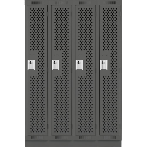Clean Line Lockers, Bank of 4, 48" x 18" x 76", Steel, Charcoal, Rivet (Assembled), Perforated Nassau Supply