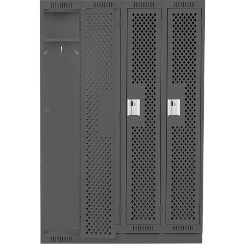 Clean Line Lockers, Bank of 4, 48" x 18" x 76", Steel, Charcoal, Rivet (Assembled), Perforated Nassau Supply