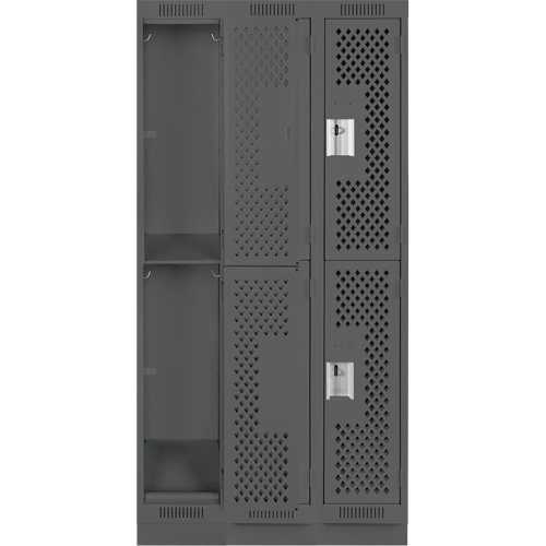 Clean Line Lockers, 2 -tier, Bank of 3, 36" x 15" x 76", Steel, Charcoal, Rivet (Assembled), Perforated Nassau Supply