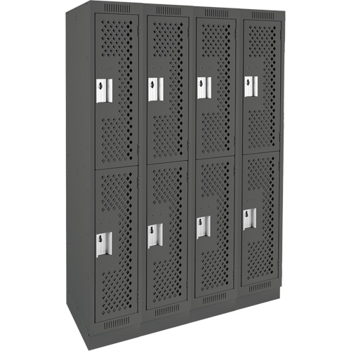 Clean Line Lockers, 2 -tier, Bank of 4, 48" x 15" x 76", Steel, Charcoal, Rivet (Assembled), Perforated Nassau Supply