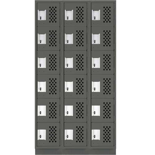 Assembled Lockerettes Clean Line Perforated Economy Lockers, 6 -tier, Bank of 3, 18" x 72" x 12", Steel Nassau Supply