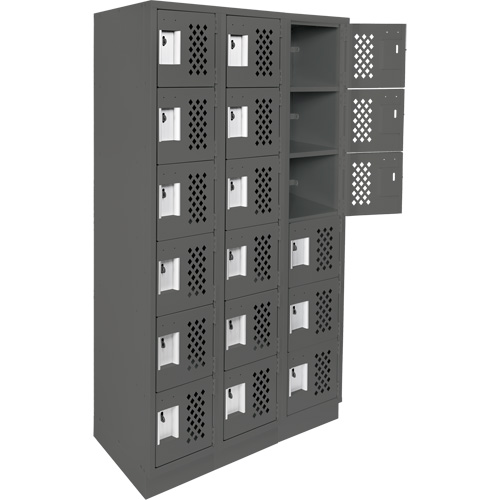 Assembled Lockerettes Clean Line Perforated Economy Lockers, 6 -tier, Bank of 3, 18" x 72" x 12", Steel Nassau Supply