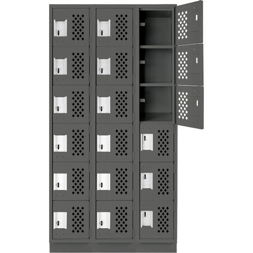 Assembled Lockerettes Clean Line Perforated Economy Lockers, 6 -tier, Bank of 3, 18" x 72" x 12", Steel Nassau Supply