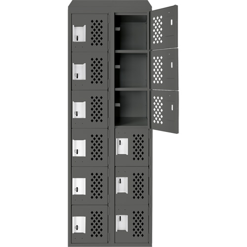Assembled Lockerettes Clean Line Perforated Economy Lockers, 6 -tier, Bank of 2, 18" x 72" x 12", Steel Nassau Supply