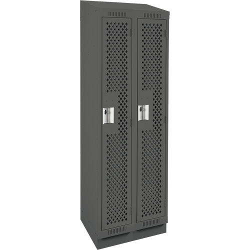 Clean Line Lockers, Bank of 2, 24" x 12" x 82", Steel, Charcoal, Rivet (Assembled), Perforated Nassau Supply