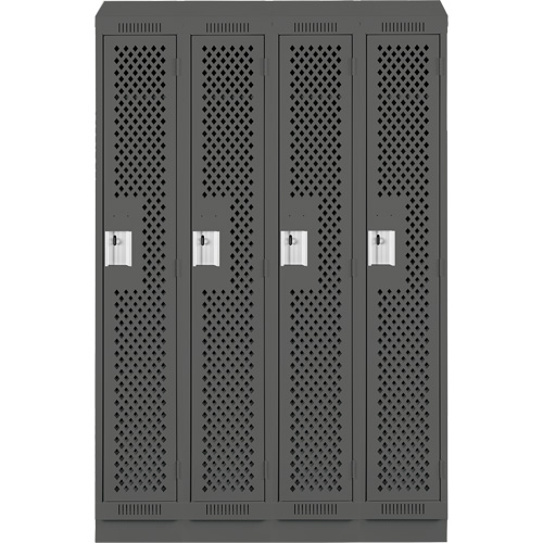 Clean Line Lockers, Bank of 4, 48" x 12" x 82", Steel, Charcoal, Rivet (Assembled), Perforated Nassau Supply