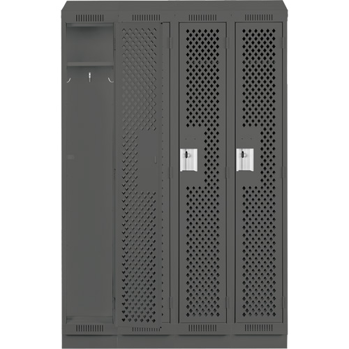 Clean Line Lockers, Bank of 4, 48" x 12" x 82", Steel, Charcoal, Rivet (Assembled), Perforated Nassau Supply