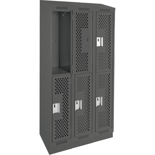 Casiers Clean Line, 2 niveaux, Bloc de 3, 36" x 18" x 82", Acier, Charbon, Rivet (assembl&eacute;), Perfor&eacute; Nassau Supply