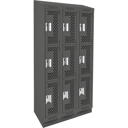 Casiers Clean Line, 3 niveaux, Bloc de 3, 36" x 15" x 82", Acier, Charbon, Rivet (assembl&eacute;), Perfor&eacute; Nassau Supply