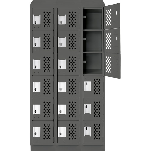 Clean-Line Perforated Lockerette, 6 -tier, Bank of 3, 12" x 72" x 12", Steel Nassau Supply