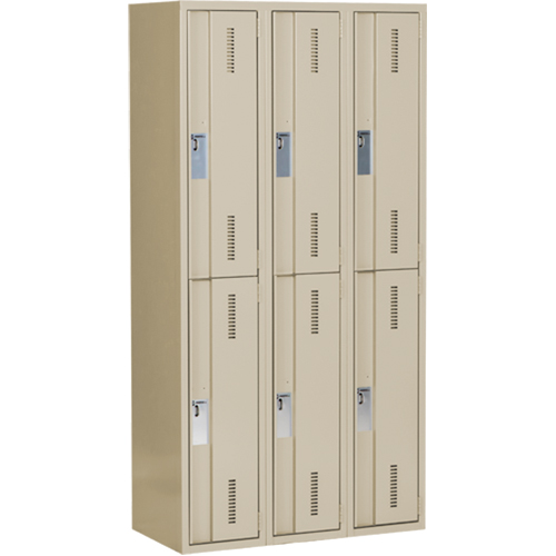 Concorde Heavy-Duty Lockers, 2 -tier, Bank of 3, 36" x 18" x 72", Steel, Beige, Welded (Assembled) Nassau Supply