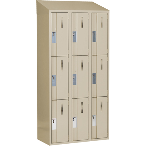Concorde Heavy-Duty Lockers, 3 -tier, Bank of 3, 36" x 18" x 78", Steel, Beige, Welded (Assembled) Nassau Supply