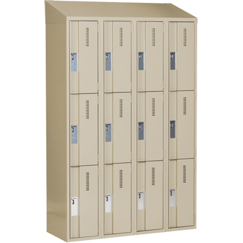 Concorde Heavy-Duty Lockers, 3 -tier, Bank of 4, 48" x 18" x 78", Steel, Beige, Welded (Assembled) Nassau Supply