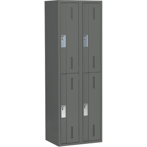 Concorde Heavy-Duty Lockers, 2 -tier, Bank of 2, 24" x 18" x 72", Steel, Charcoal, Welded (Assembled) Nassau Supply
