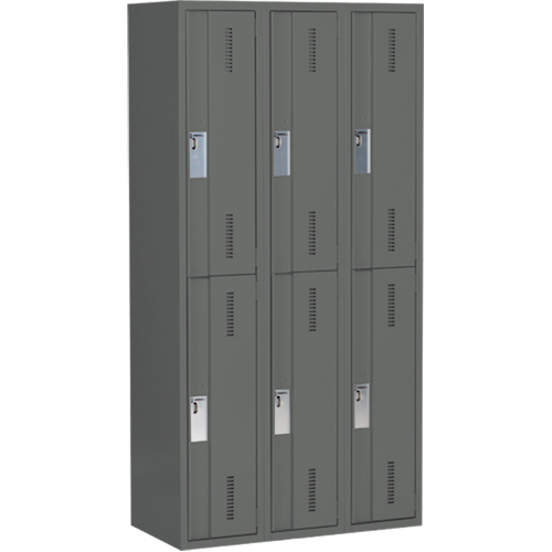 Concorde Heavy-Duty Lockers, 2 -tier, Bank of 3, 36" x 18" x 72", Steel, Charcoal, Welded (Assembled) Nassau Supply